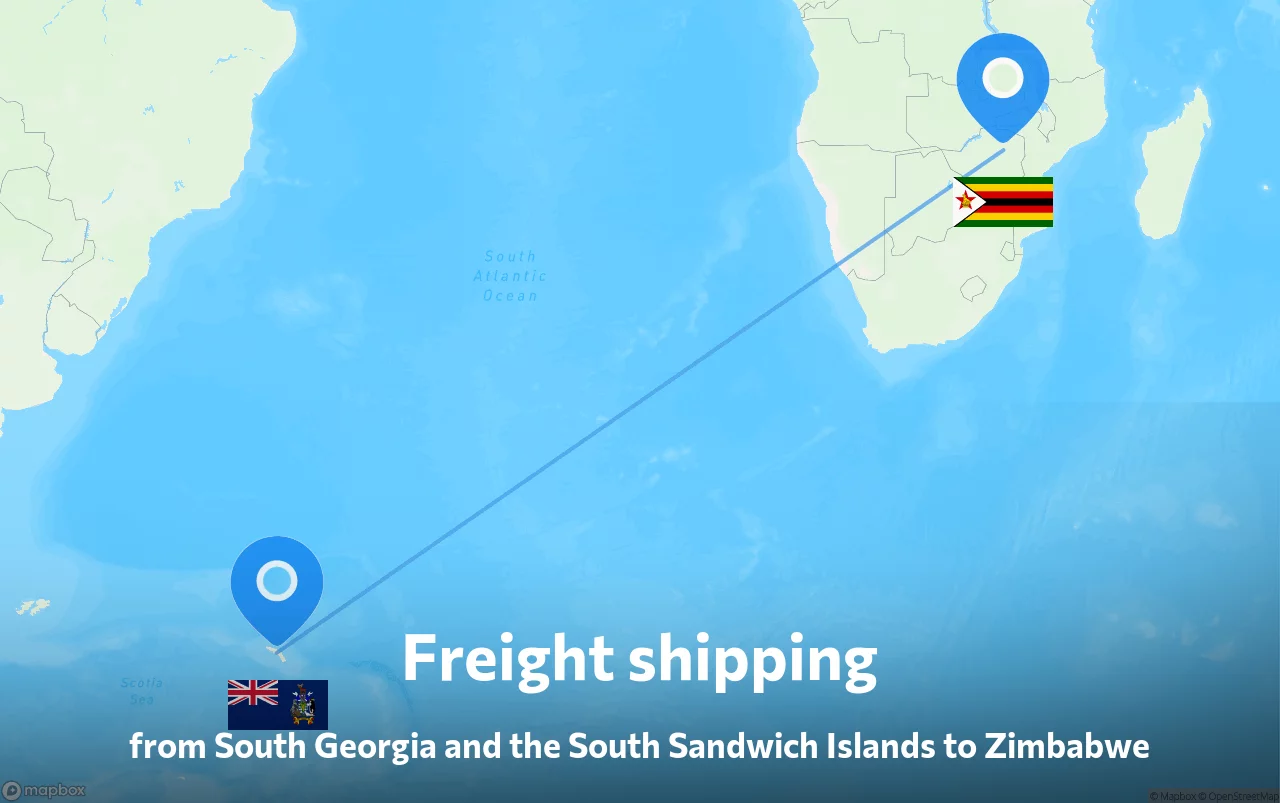 Shipping route from South Georgia and the South Sandwich Islands to Zimbabwe