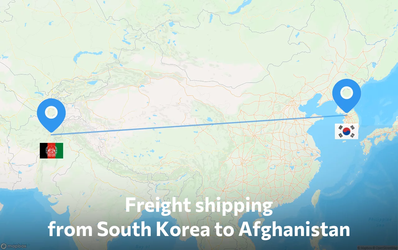 Shipping route from South Korea to Afghanistan