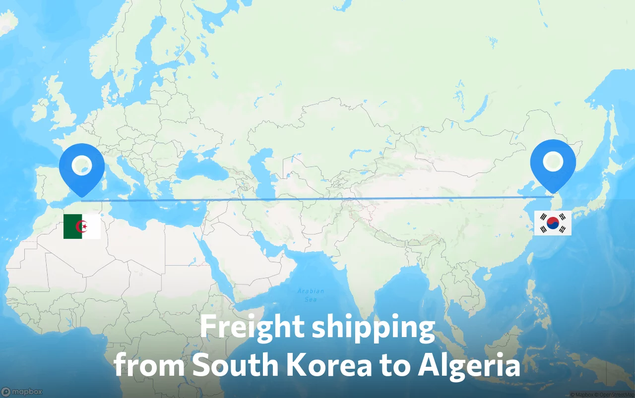 Shipping route from South Korea to Algeria