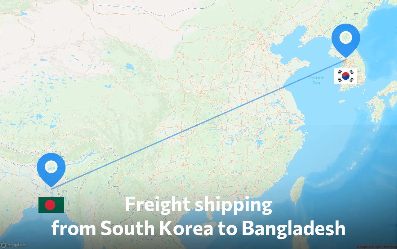 Shipping route from South Korea to Bangladesh