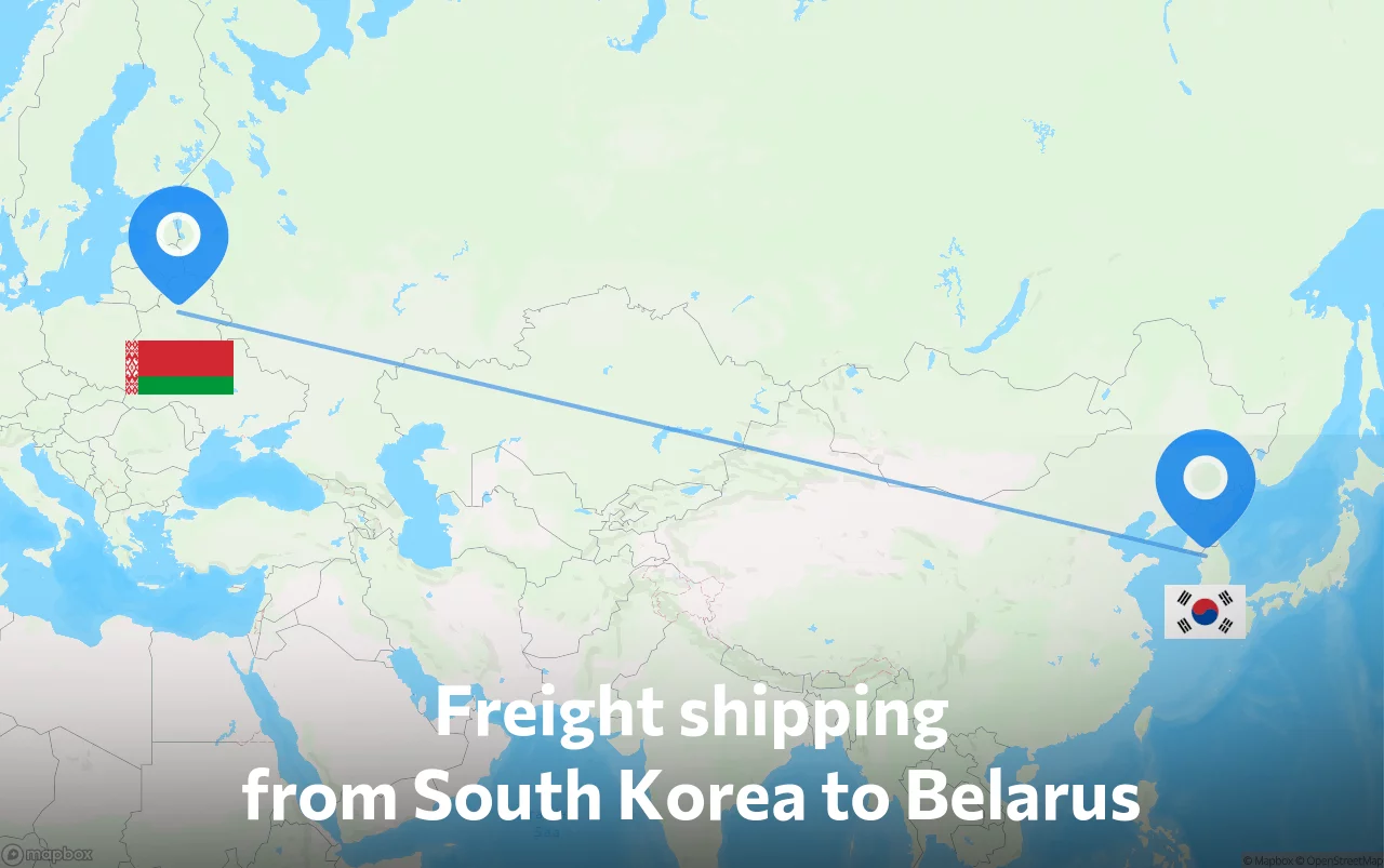 Shipping route from South Korea to Belarus