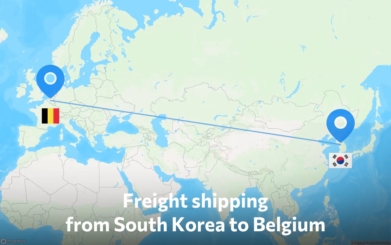 Shipping route from South Korea to Belgium