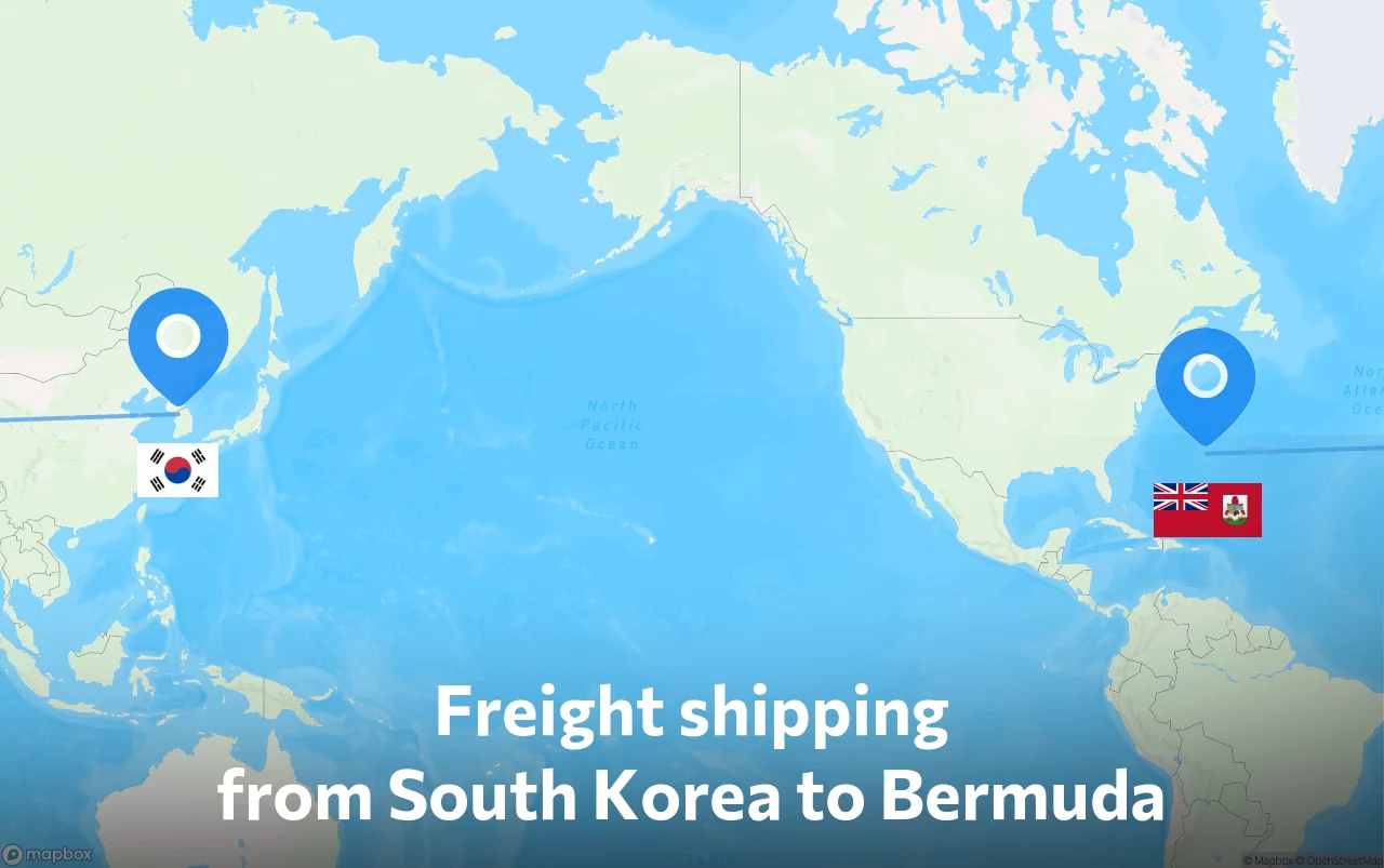 Shipping route from South Korea to Bermuda