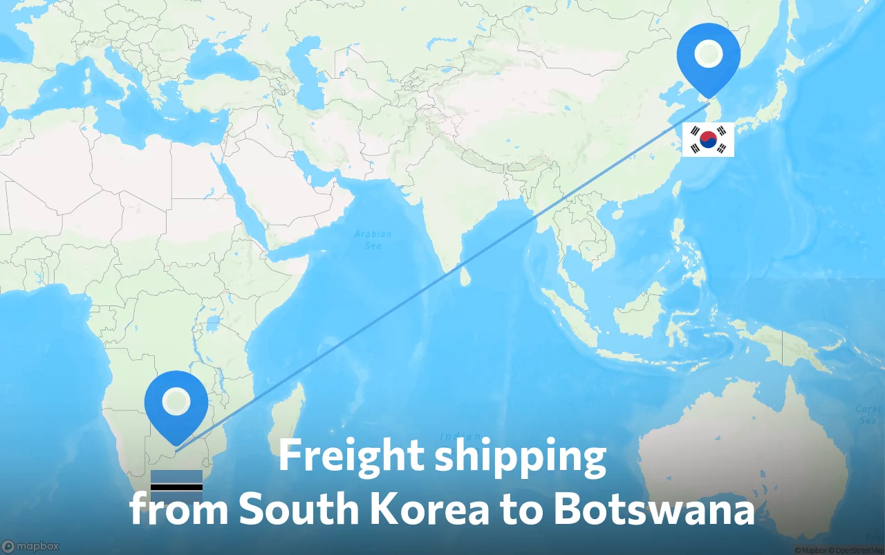 Shipping route from South Korea to Botswana