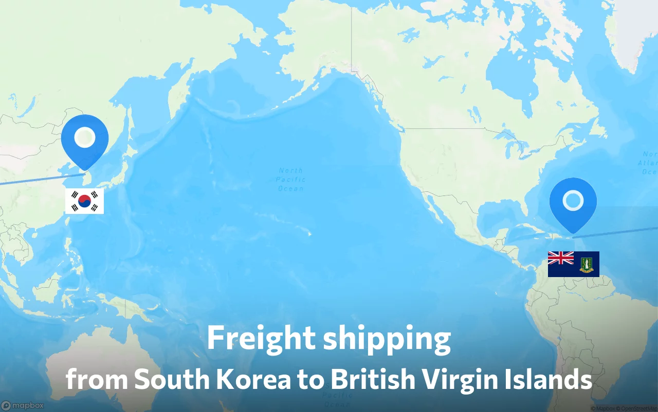 Shipping route from South Korea to British Virgin Islands