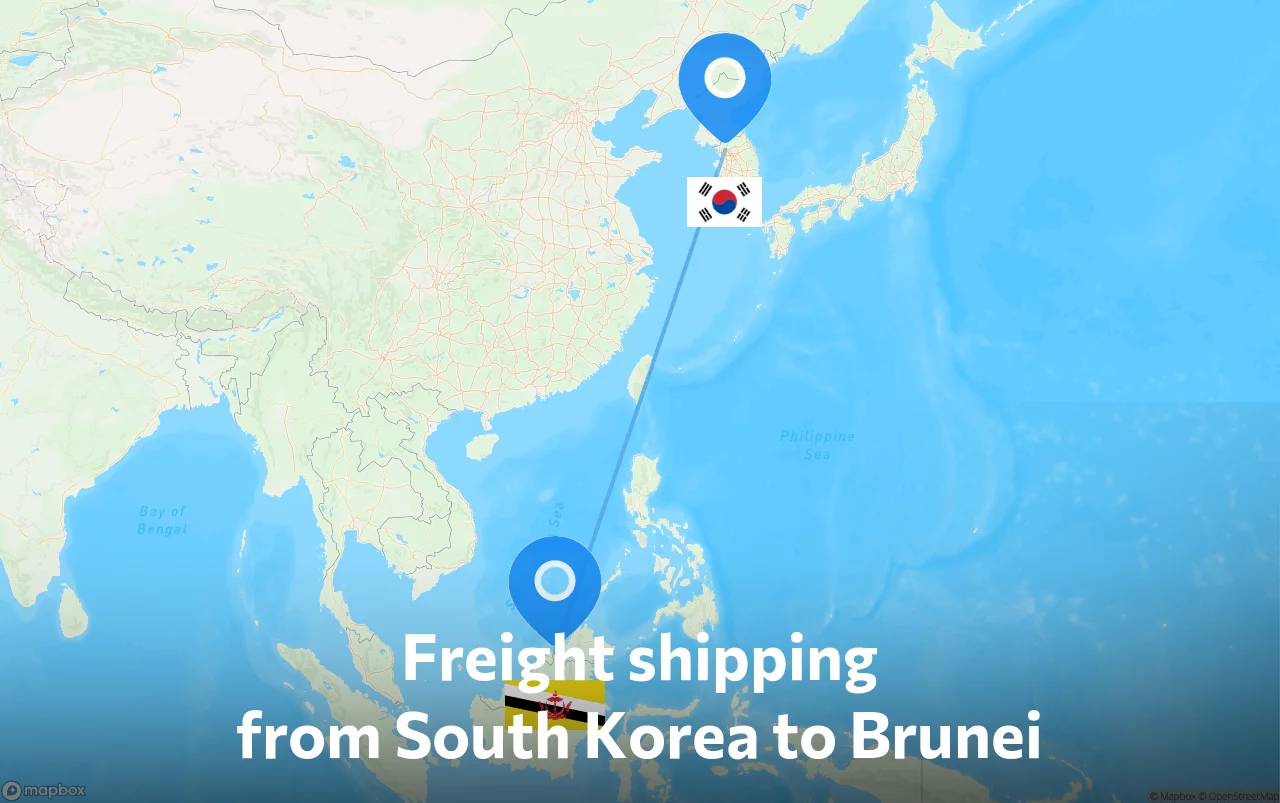 Shipping route from South Korea to Brunei