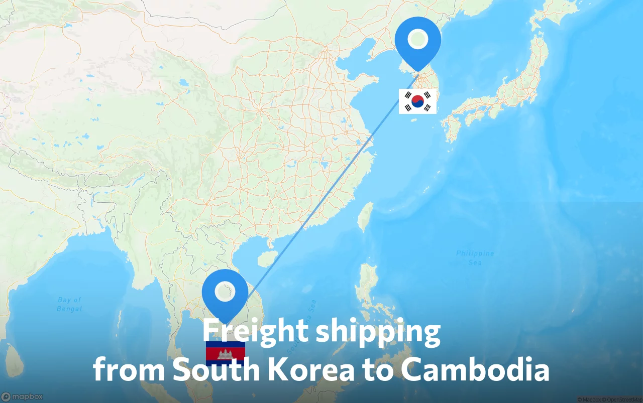 Shipping route from South Korea to Cambodia