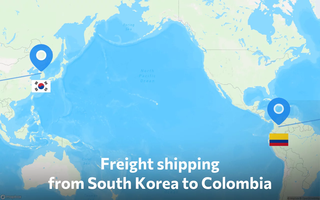 Shipping route from South Korea to Colombia