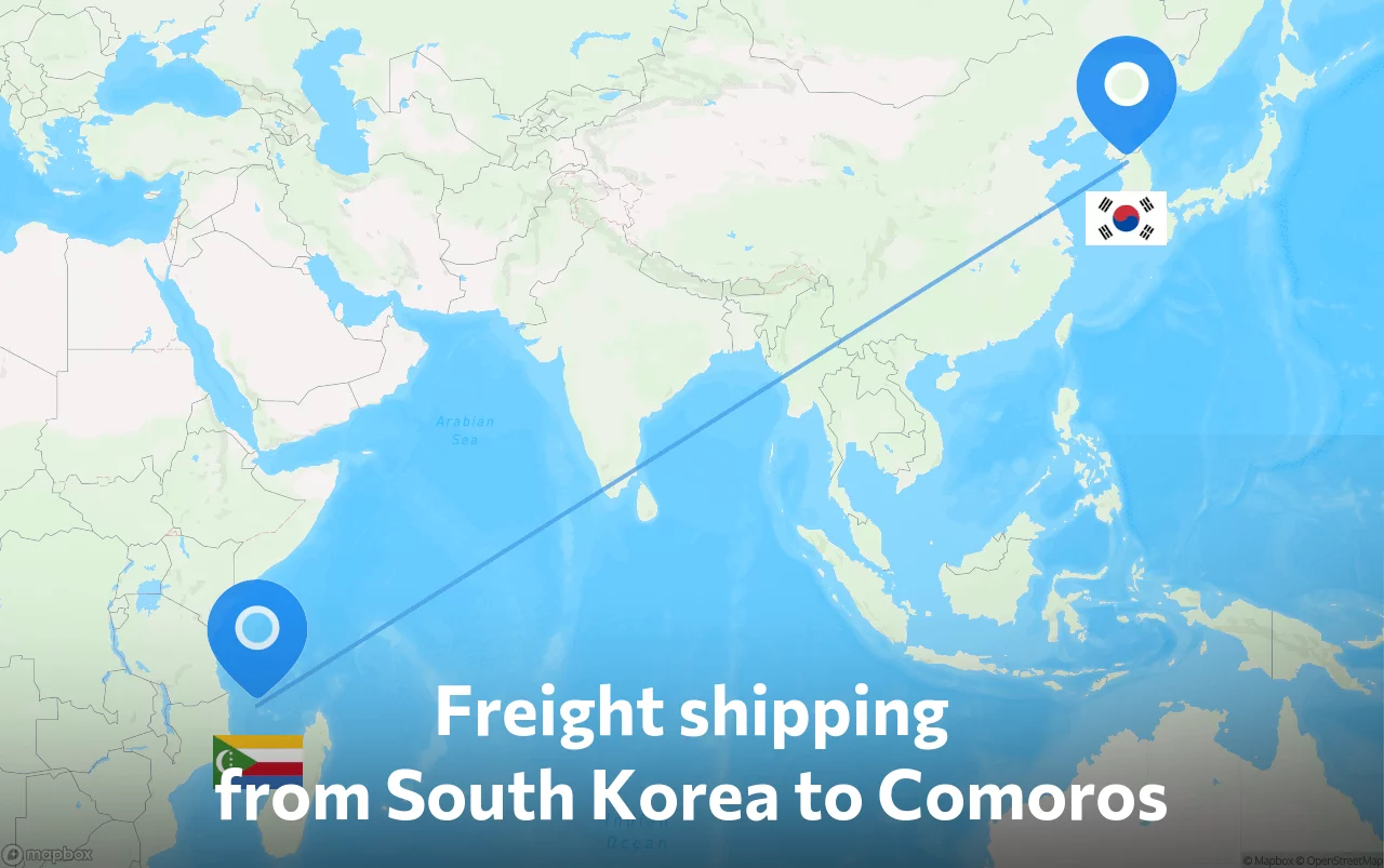 Shipping route from South Korea to Comoros