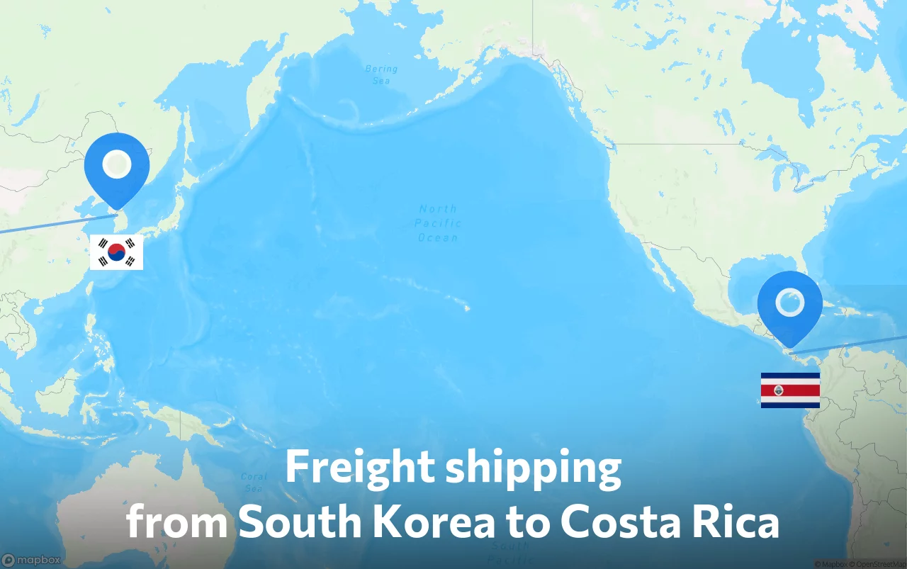 Shipping route from South Korea to Costa Rica