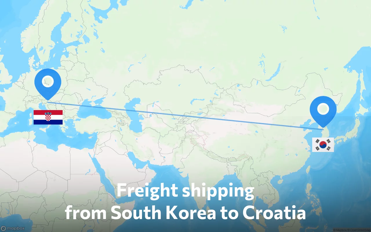 Shipping route from South Korea to Croatia