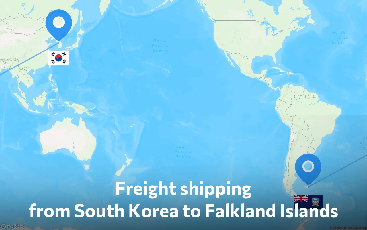 Shipping route from South Korea to Falkland Islands