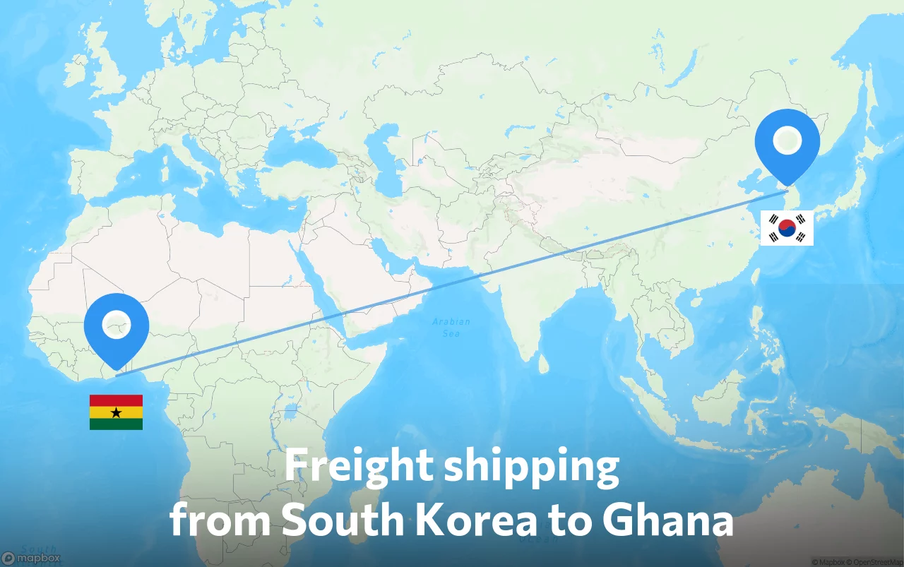 Shipping route from South Korea to Ghana