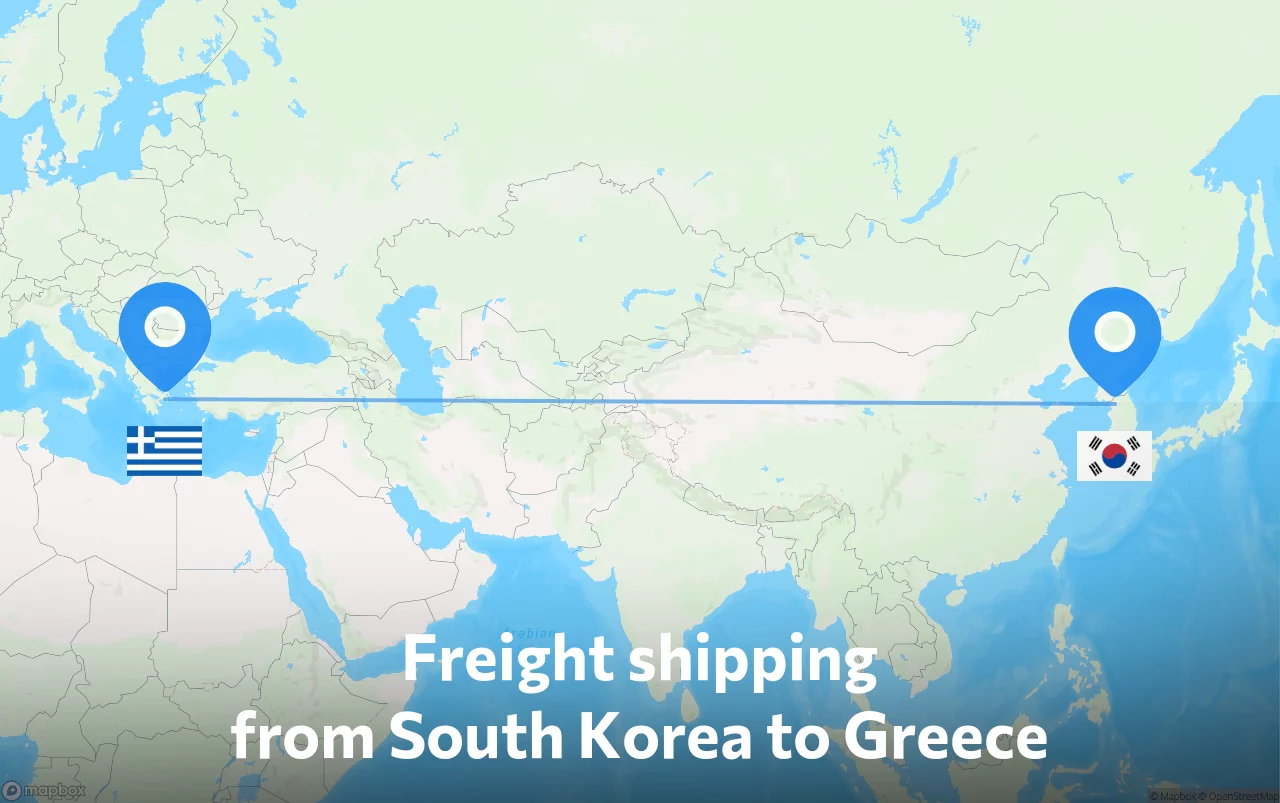 Shipping route from South Korea to Greece