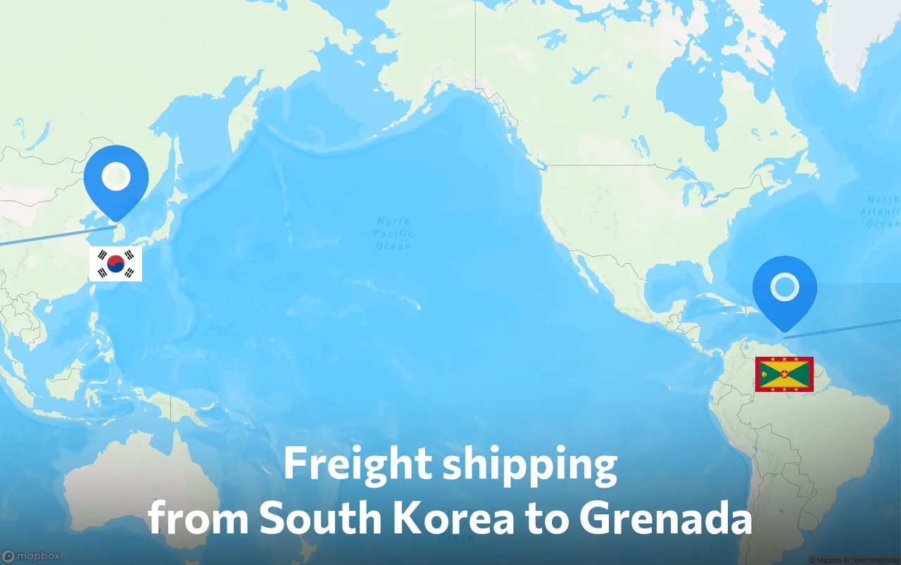 Shipping route from South Korea to Grenada