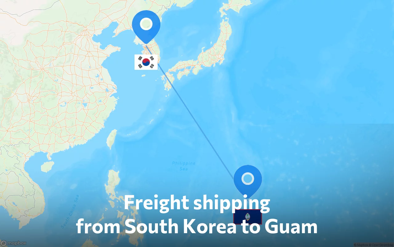 Shipping route from South Korea to Guam