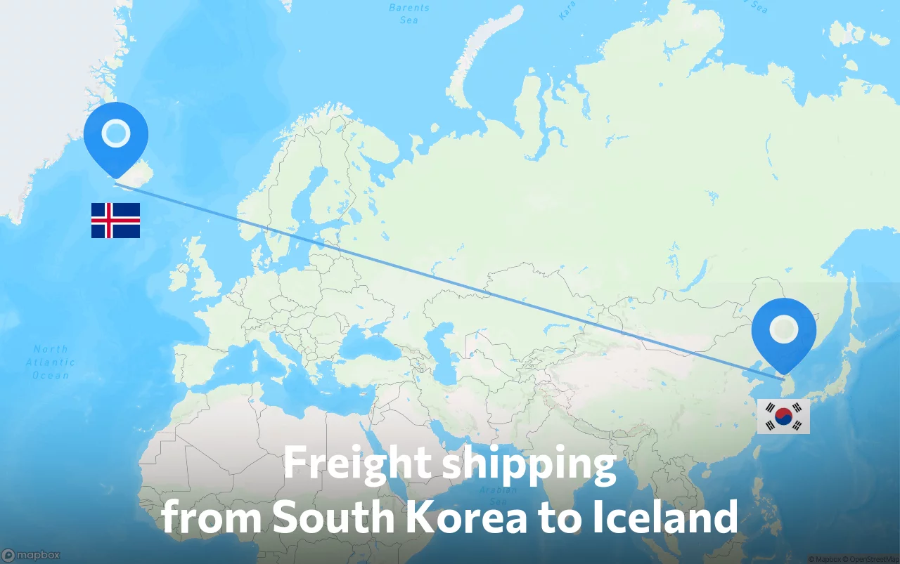 Shipping route from South Korea to Iceland
