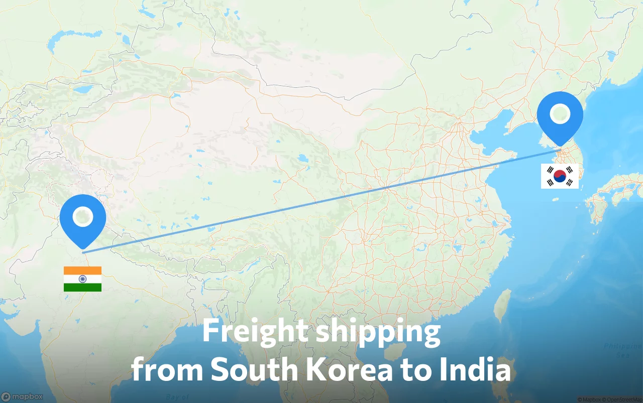 Shipping route from South Korea to India