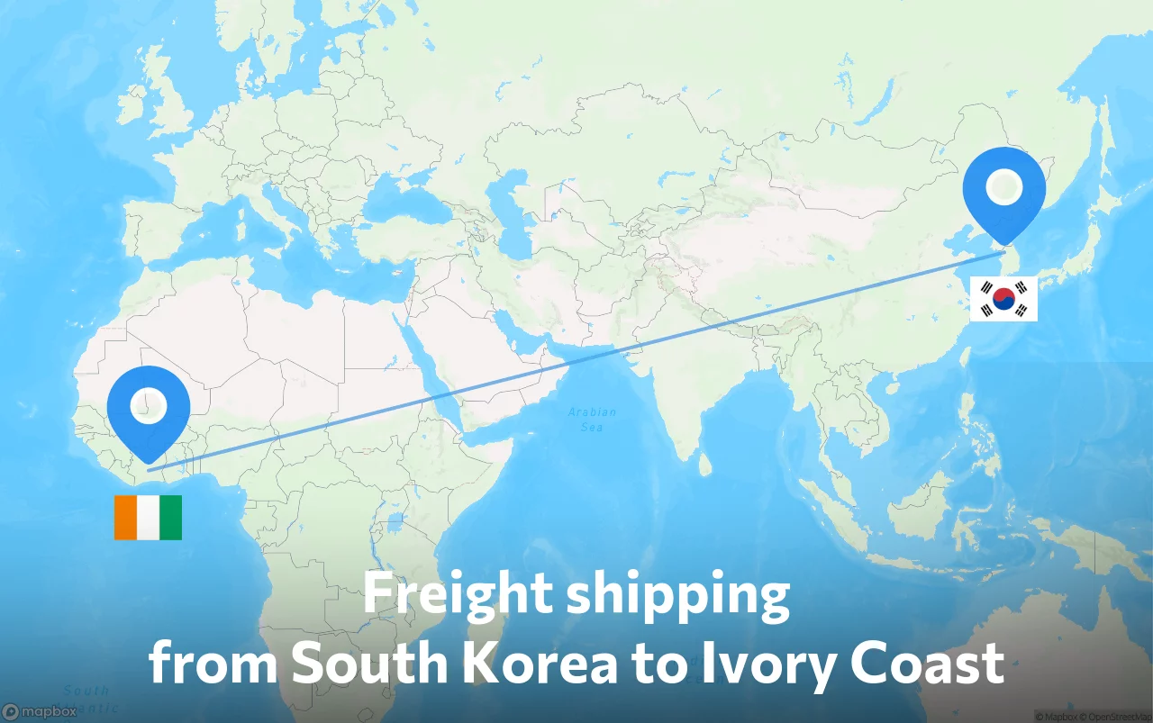 Shipping route from South Korea to Ivory Coast