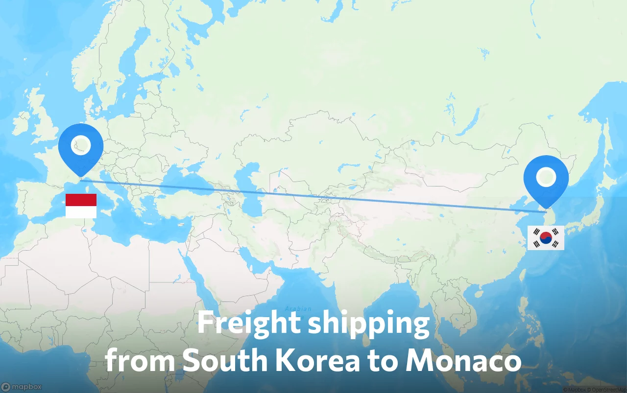 Shipping route from South Korea to Monaco