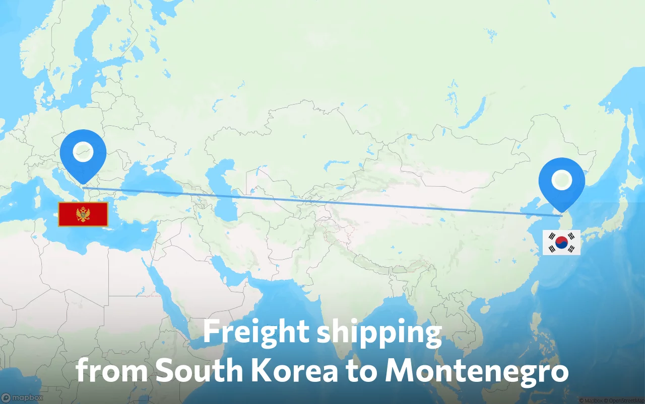 Shipping route from South Korea to Montenegro
