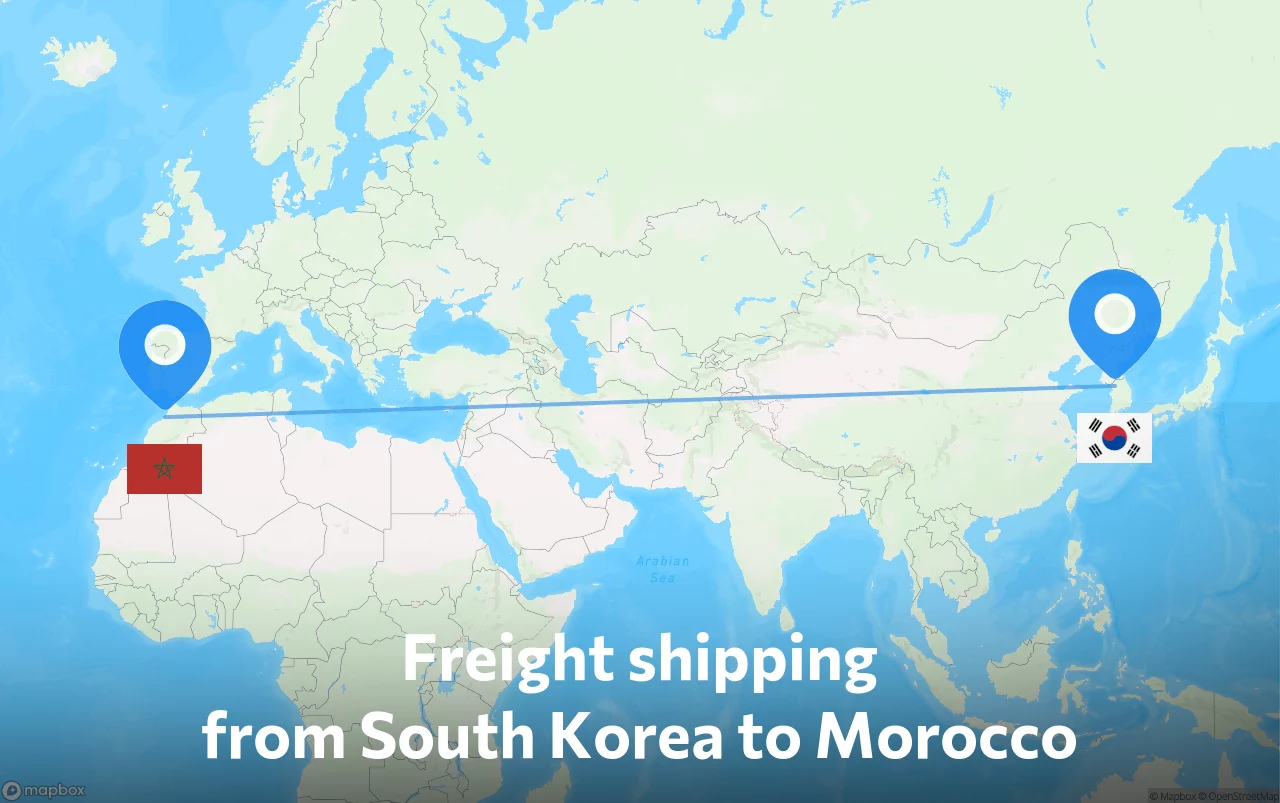 Shipping route from South Korea to Morocco