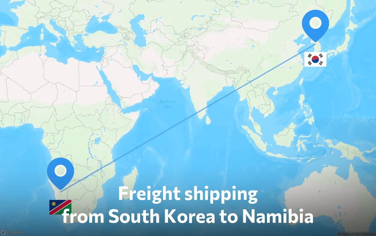 Shipping route from South Korea to Namibia