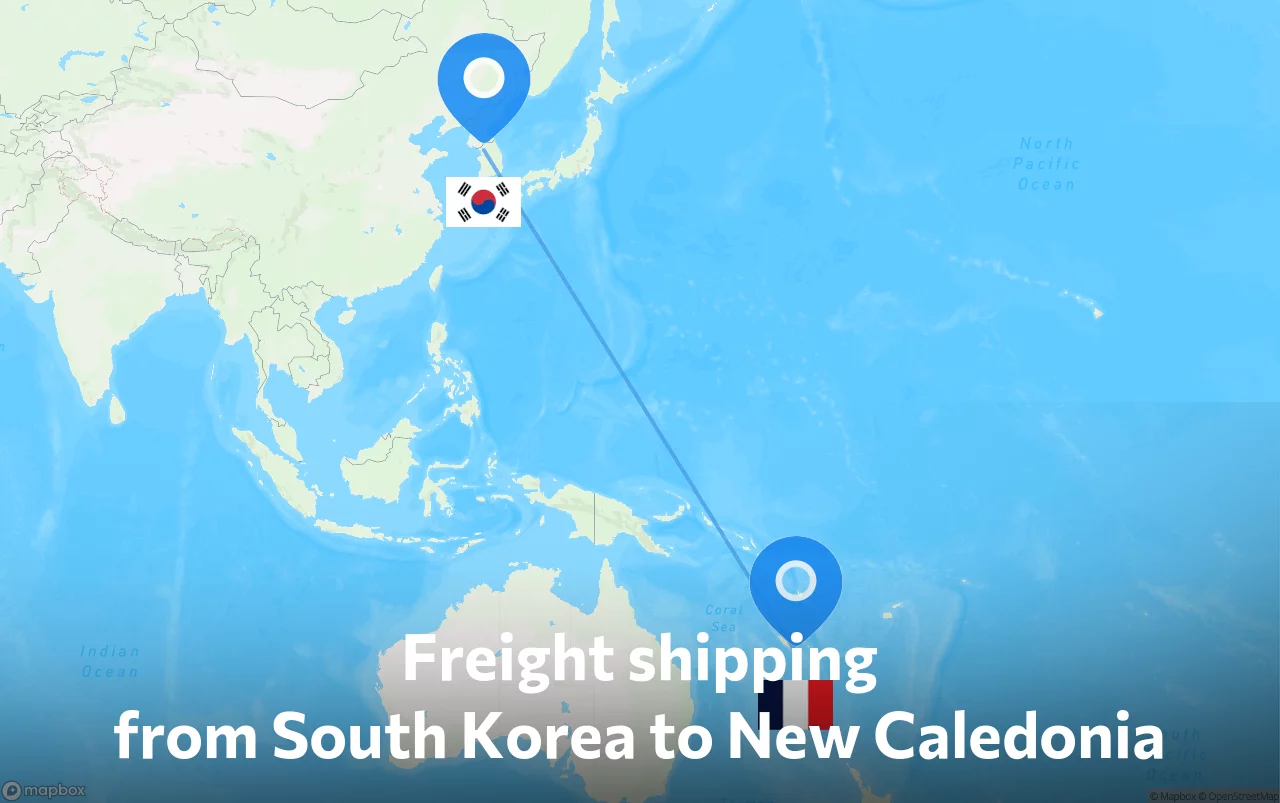 Shipping route from South Korea to New Caledonia