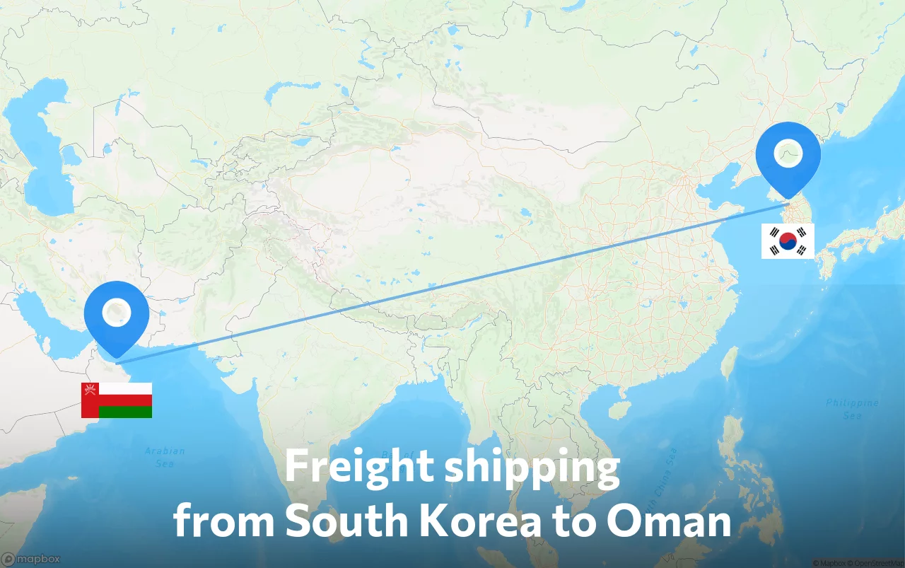 Shipping route from South Korea to Oman