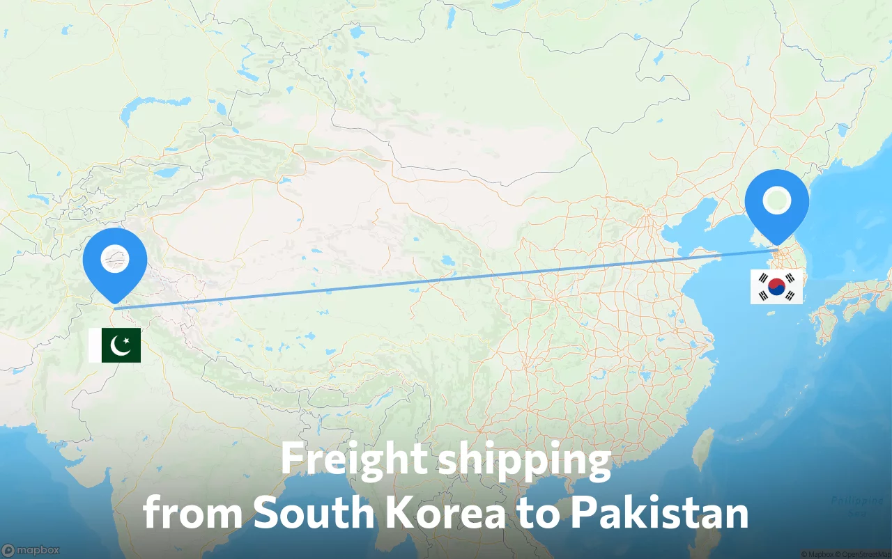 Shipping route from South Korea to Pakistan
