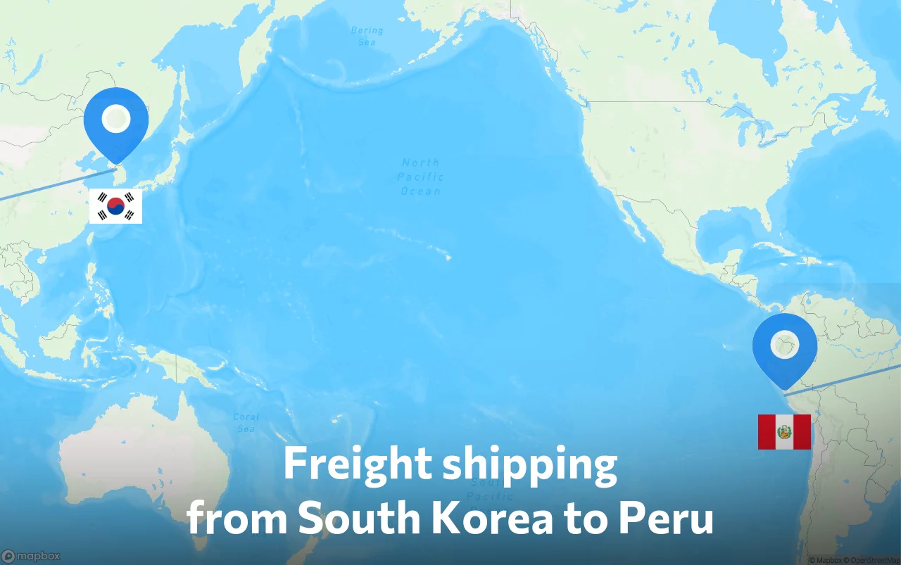 Shipping route from South Korea to Peru