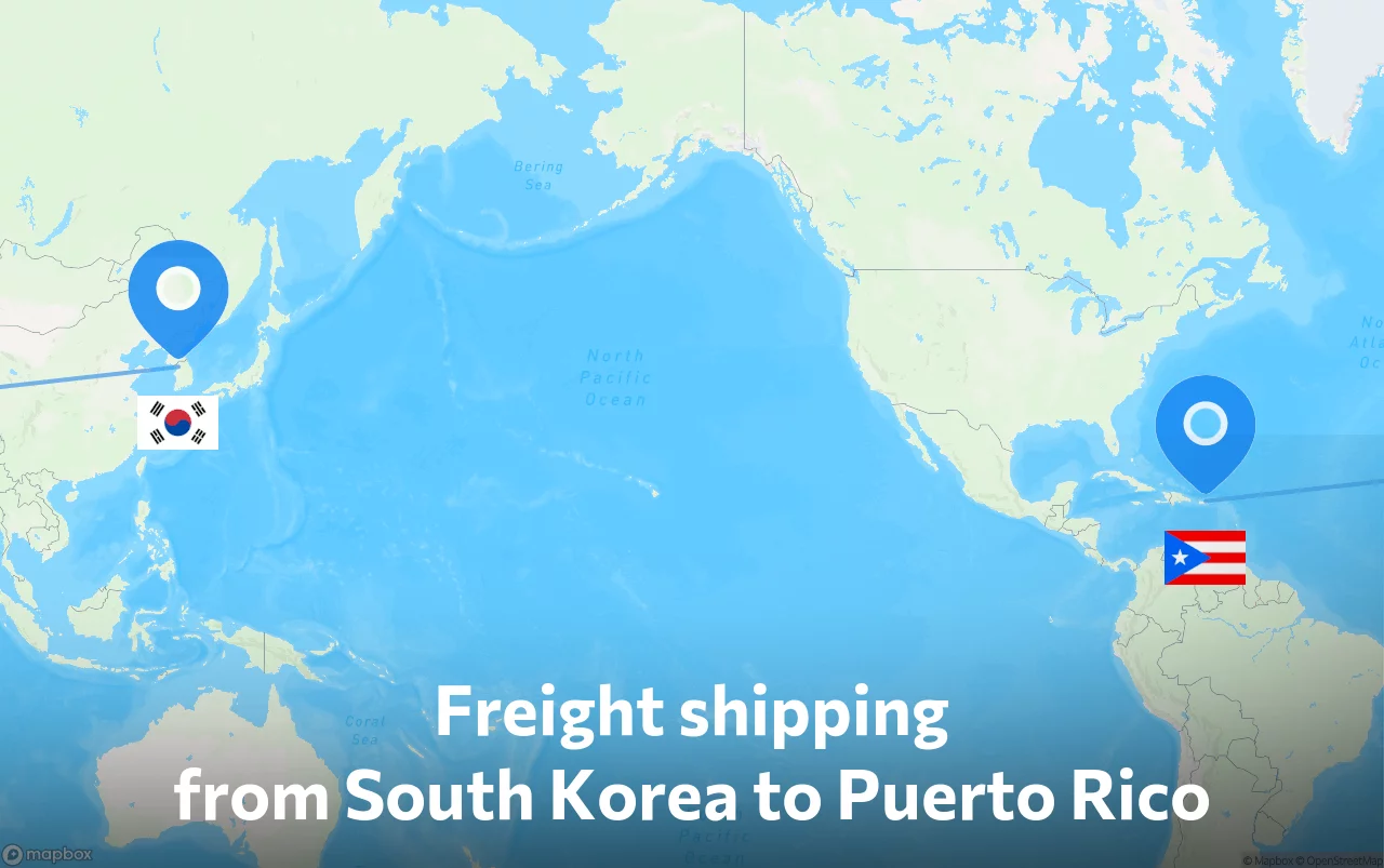 Shipping route from South Korea to Puerto Rico