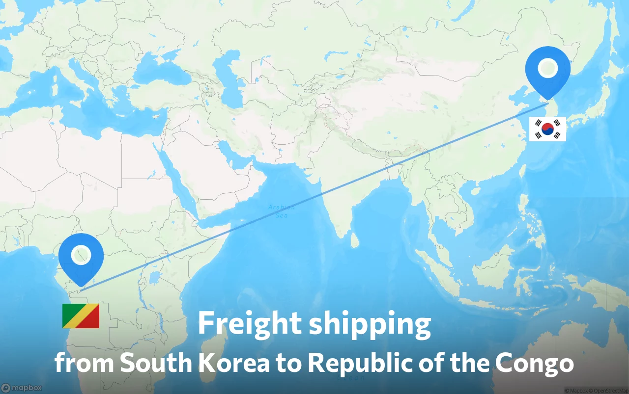 Shipping route from South Korea to Republic of the Congo
