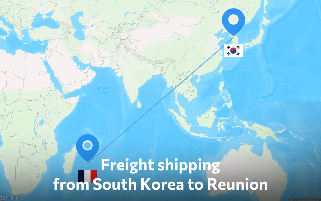 Shipping route from South Korea to Reunion