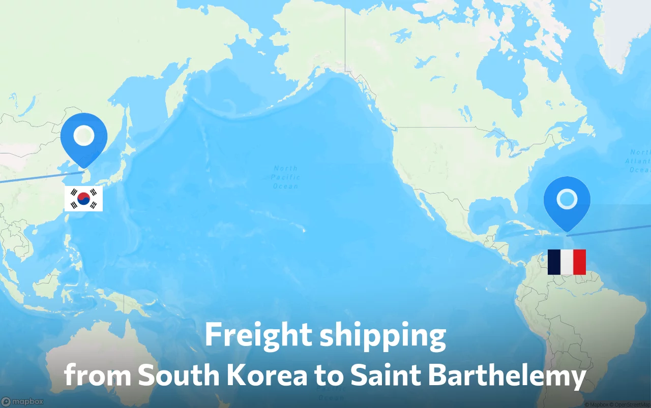Shipping route from South Korea to Saint Barthelemy
