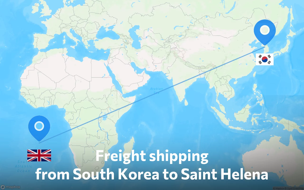Shipping route from South Korea to Saint Helena
