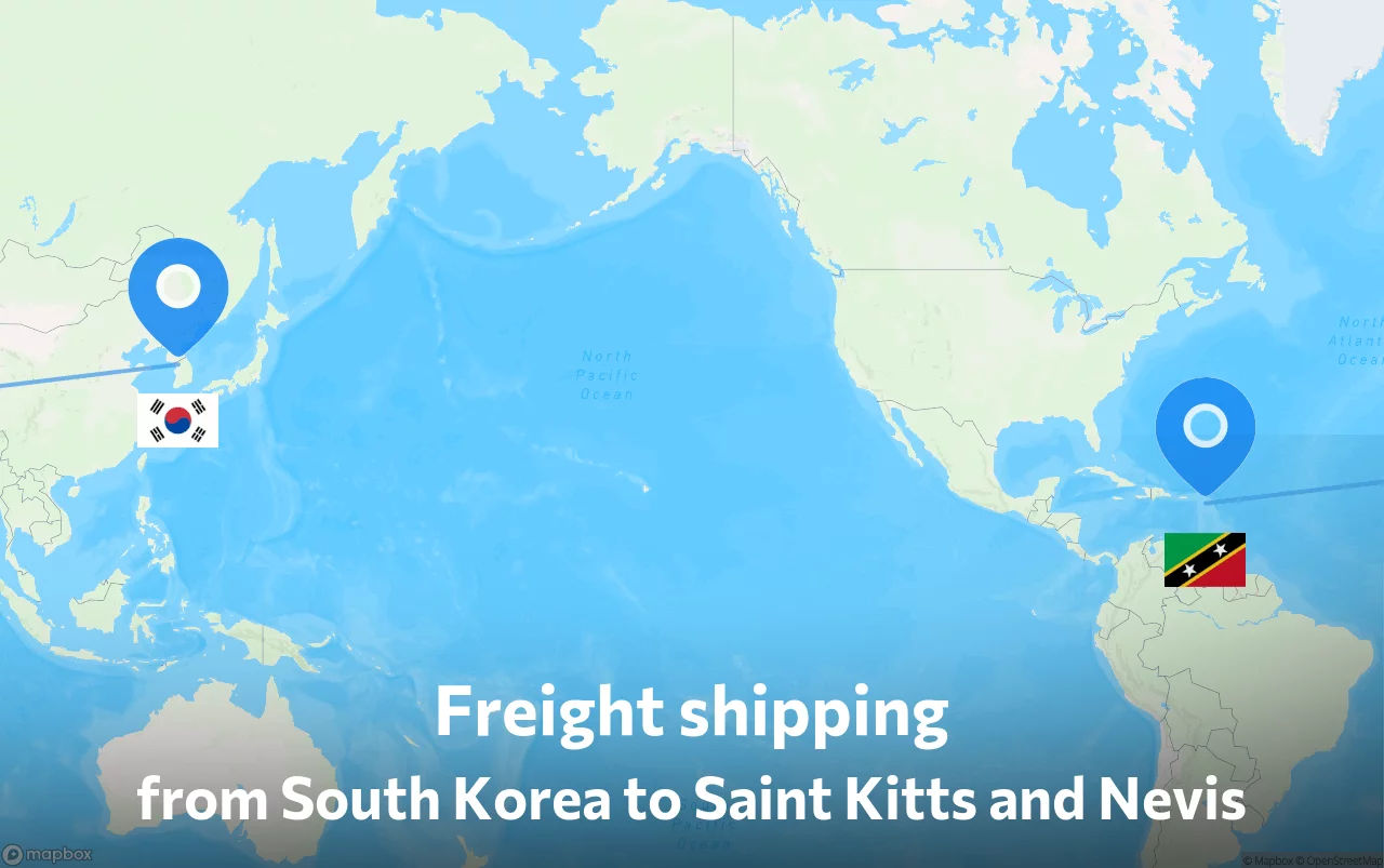 Shipping route from South Korea to Saint Kitts and Nevis