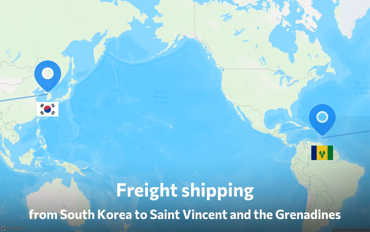 Shipping route from South Korea to Saint Vincent and the Grenadines