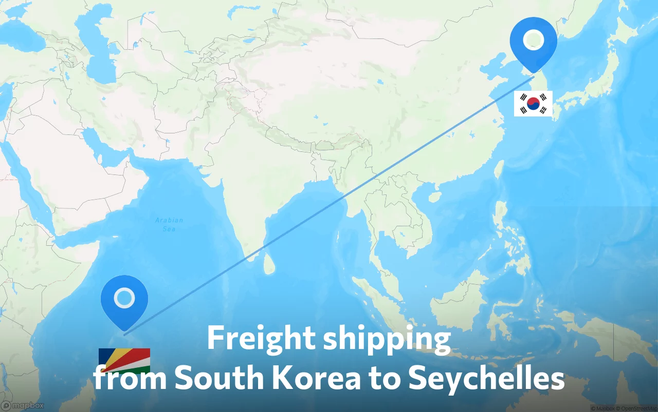Shipping route from South Korea to Seychelles