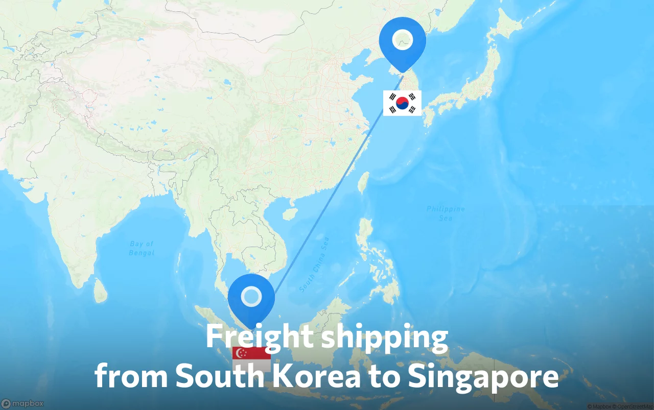 Shipping route from South Korea to Singapore