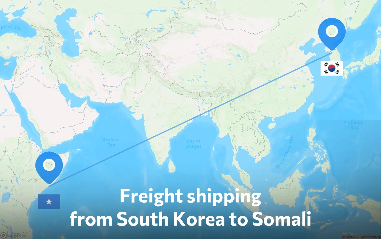 Shipping route from South Korea to Somali