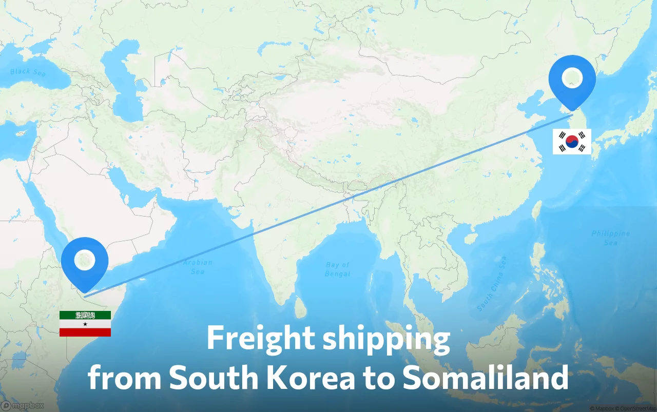 Shipping route from South Korea to Somaliland