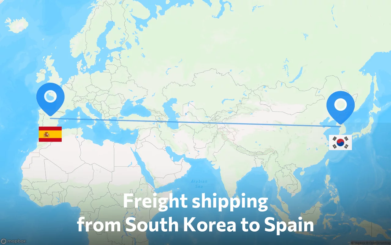 Shipping route from South Korea to Spain