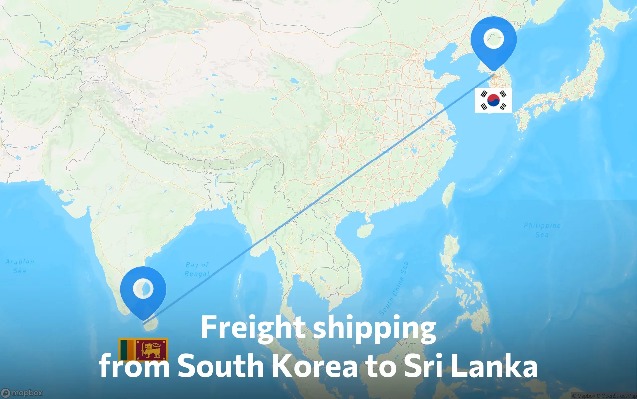Shipping route from South Korea to Sri Lanka