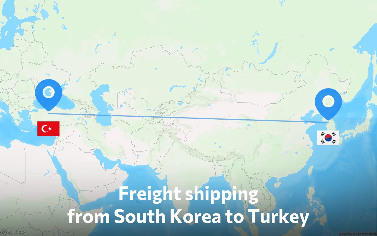Shipping route from South Korea to Turkey