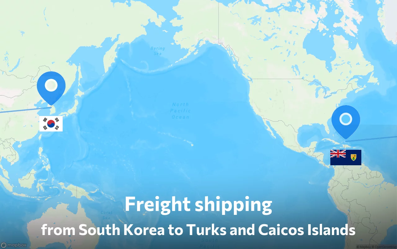 Shipping route from South Korea to Turks and Caicos Islands