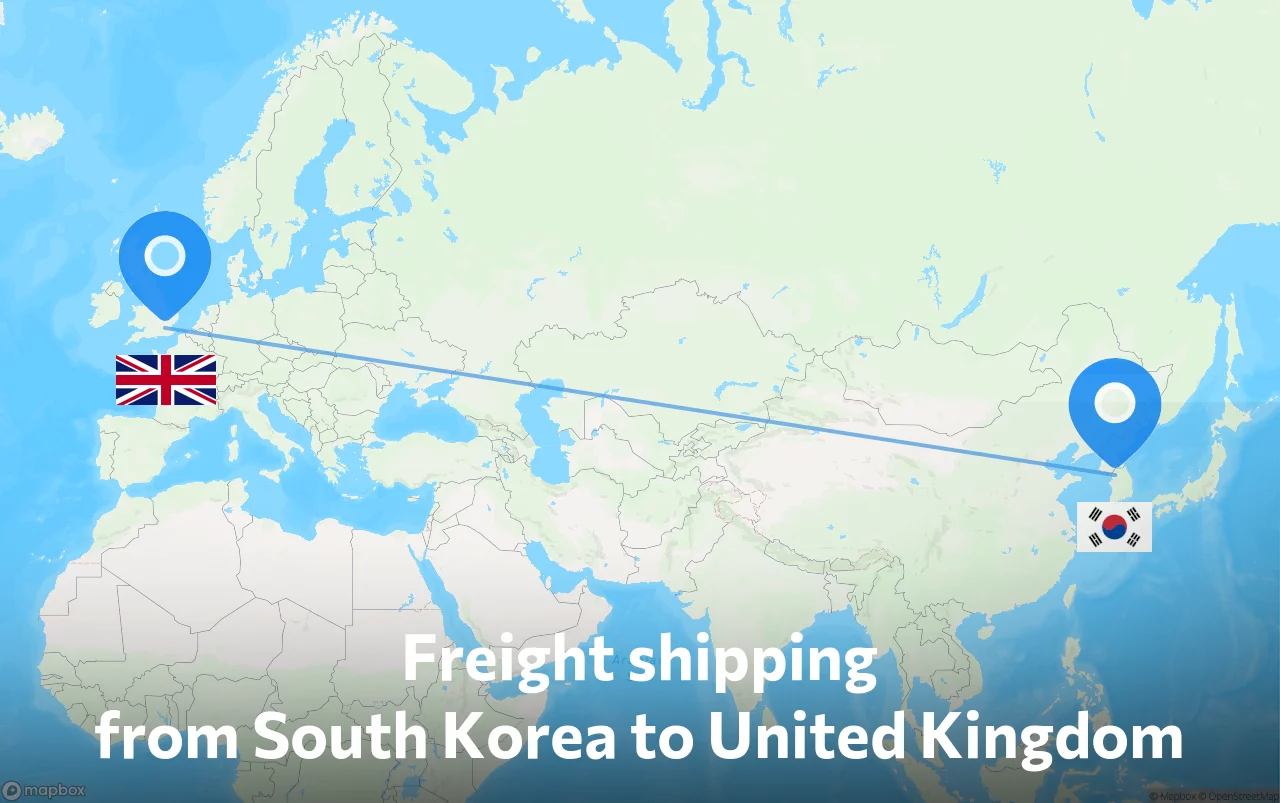 Shipping route from South Korea to United Kingdom