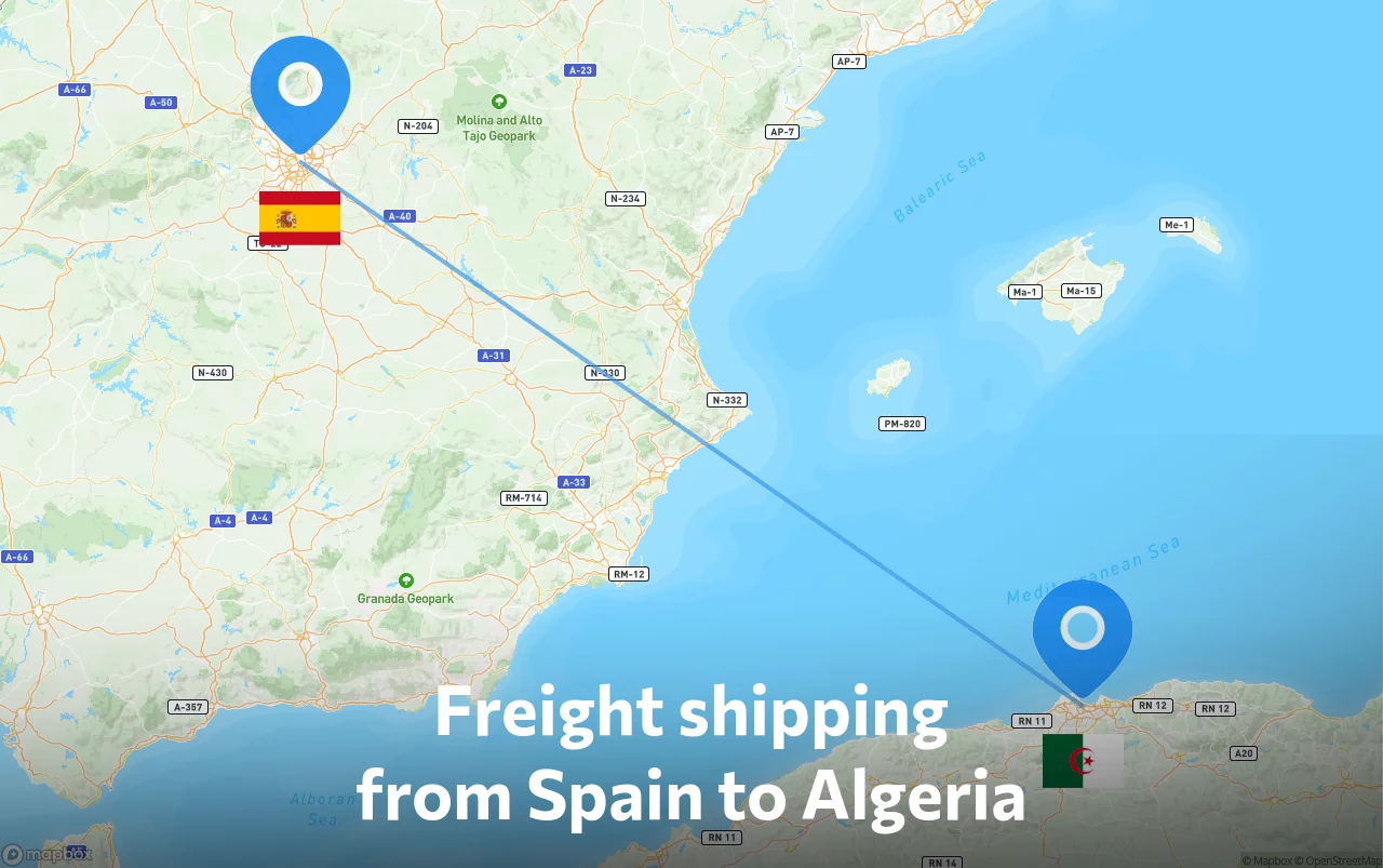 Shipping route from Spain to Algeria