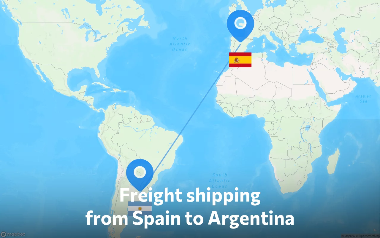 Shipping route from Spain to Argentina