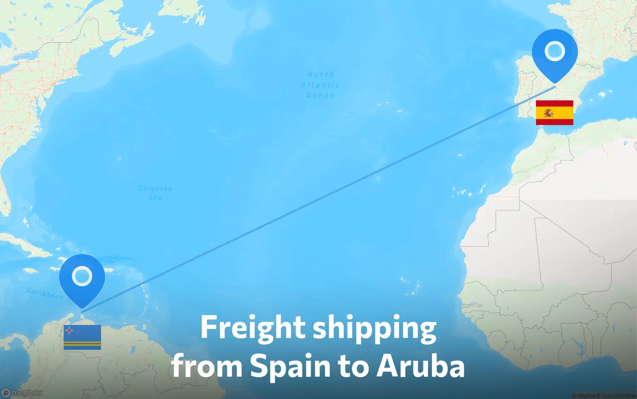 Shipping route from Spain to Aruba